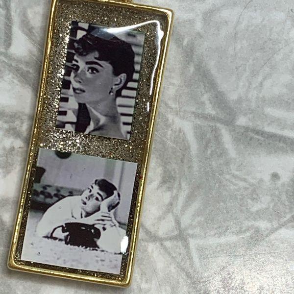 Audrey: Gold Rectangle B&W Audrey Hepburn Necklace