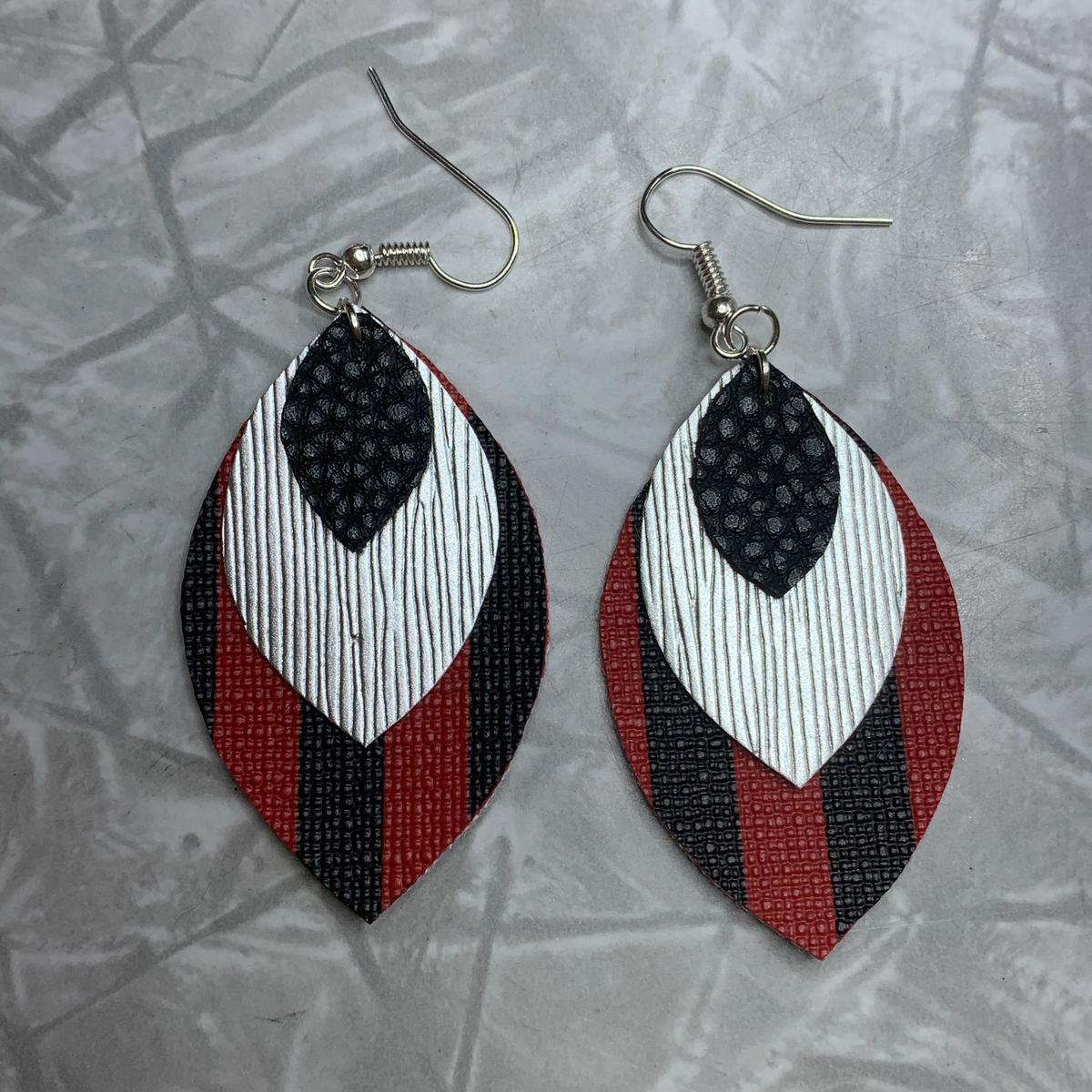 Black and Red Stripe Teardrop with Silver and Black Leather