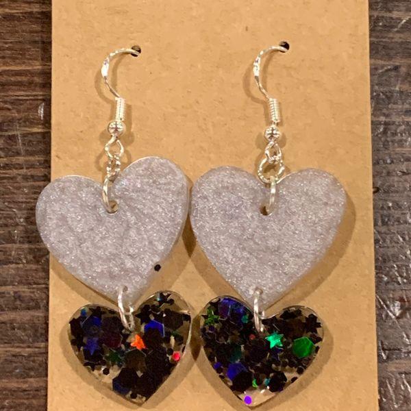 Black and Silver Double Hearts