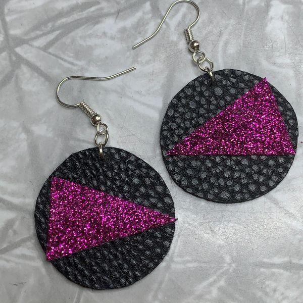 Black Leather Circle with Purple Glitter Triangle
