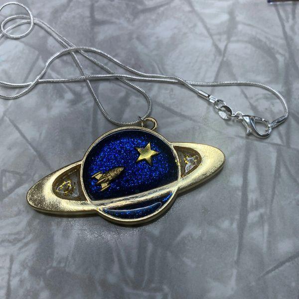 Blue and Gold Planet Necklace