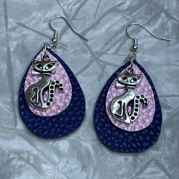 Blue and Pink Leather Teardrops with 50s Cats