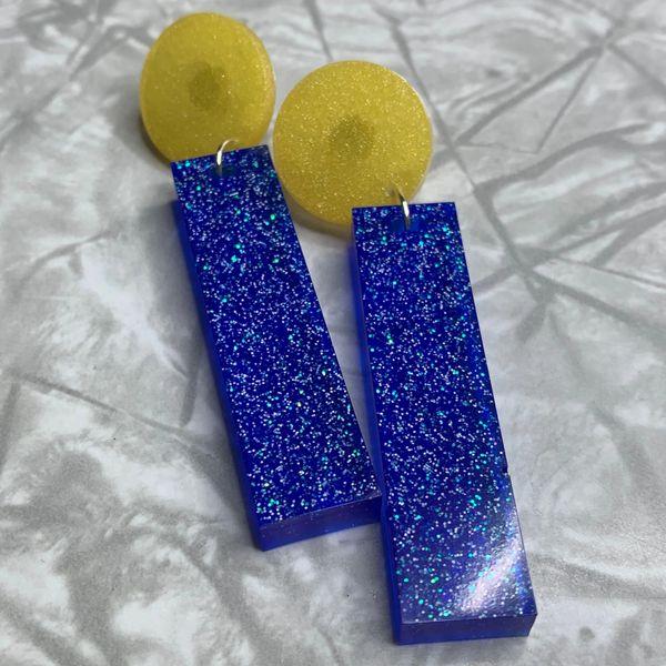 Blue and Yellow Exclamation Sparkle Earrings