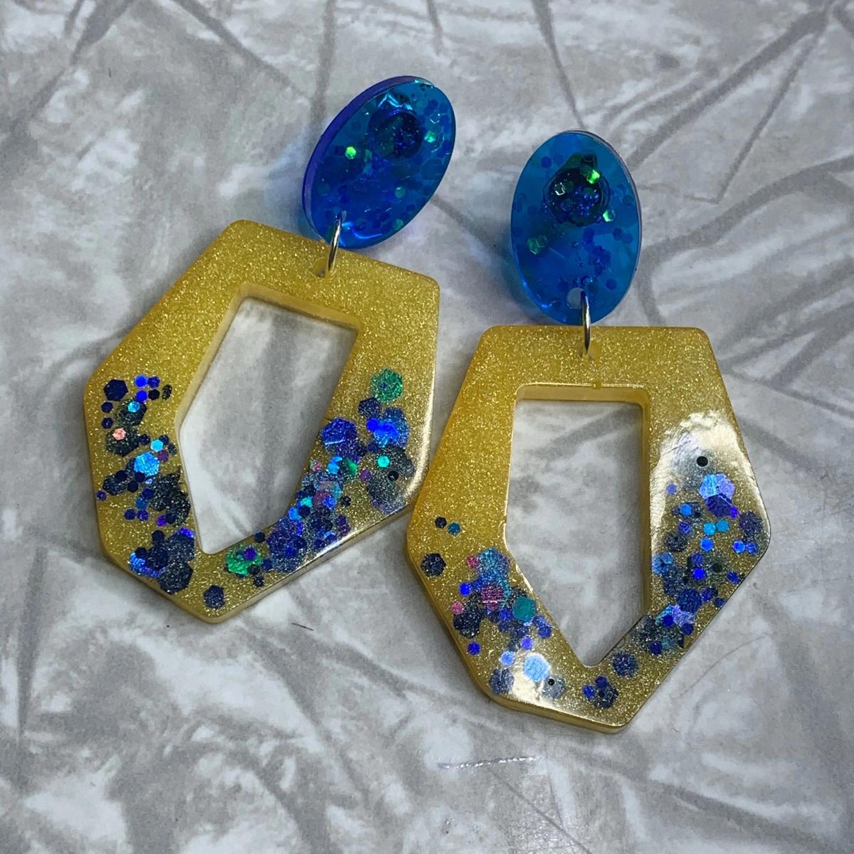 Blue and Yellow Sparkle Earrings