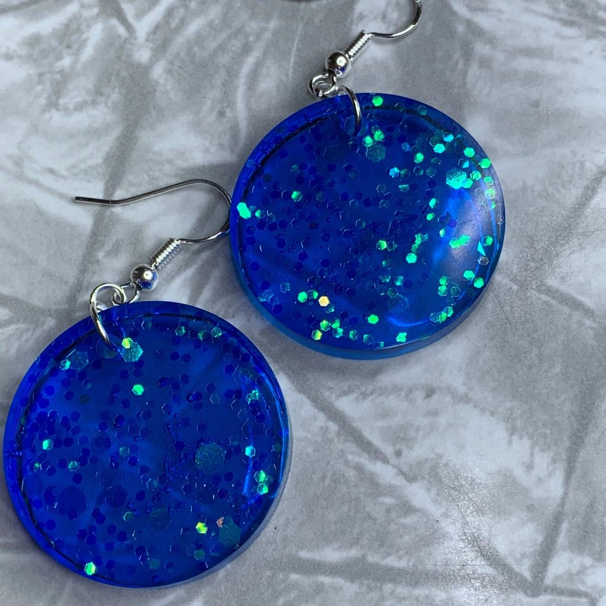 Blue Circle Sparkle Earrings