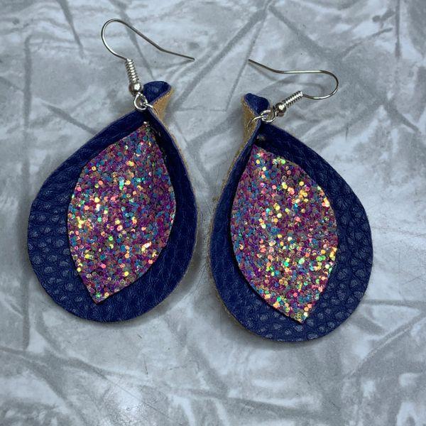 Blue Leather Oval with Pink Glitter Teardrop