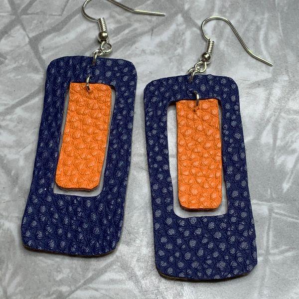 Blue Leather Rectangle with Orange Rectangle Go Tigers