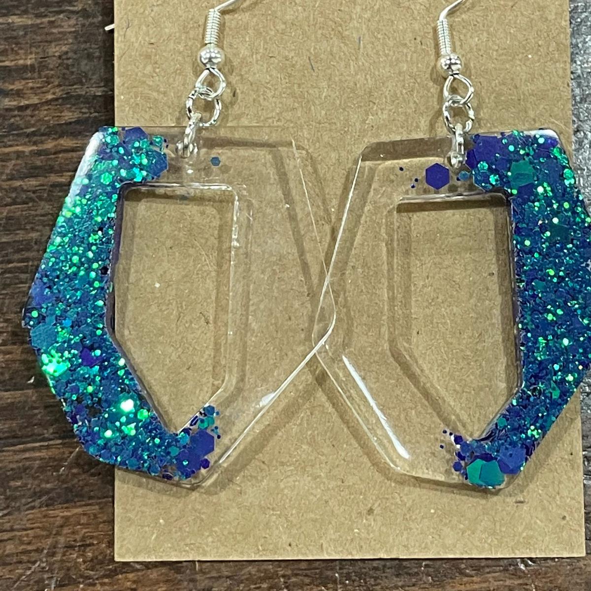 Blue Mermaid Hexagon Earrings