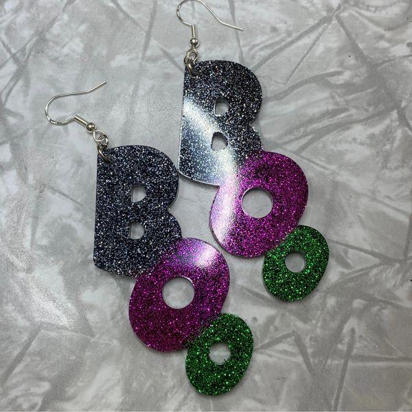 BOO Halloween Earrings, Black, Purple and Green