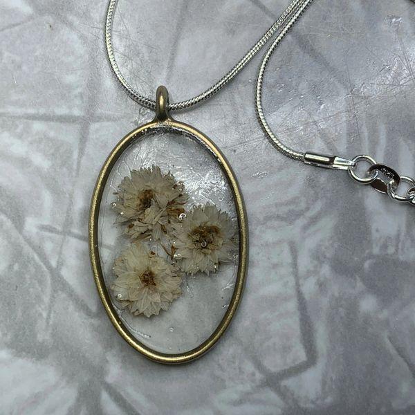 Bronze Three Flower Oval Necklace