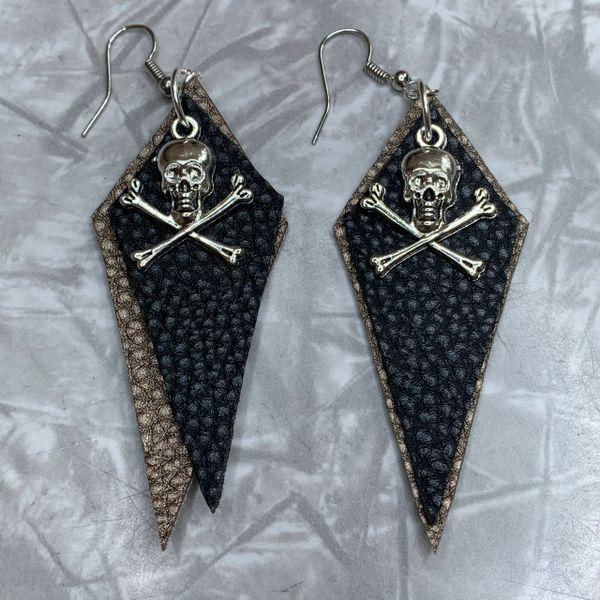 Brown and Black Leather Coffin with Large Skull and Crossbones