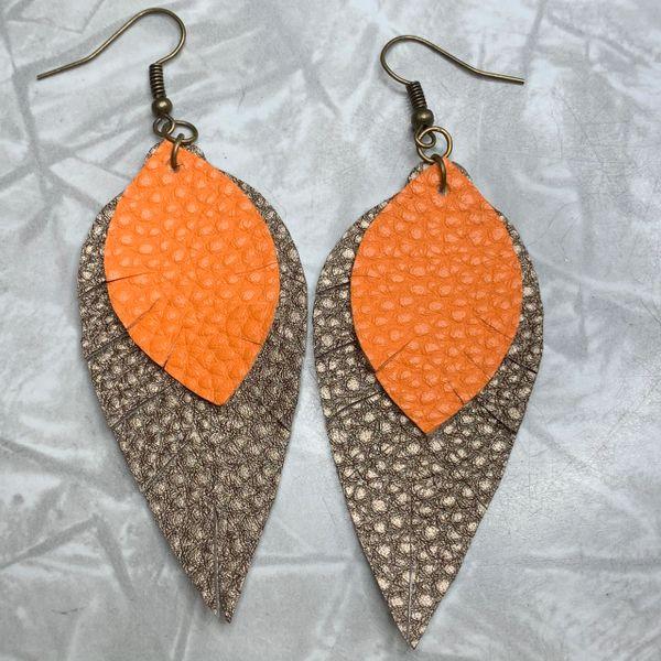 Brown Leather Feather with Orange Feather