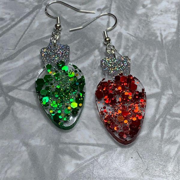 Christmas Light Earrings with Silver