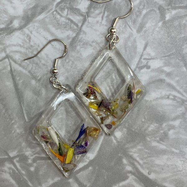 Clear Hollow Diamond Flower Petal Earrings