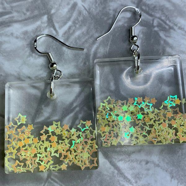 Clear Yellow Star Glitter Earrings