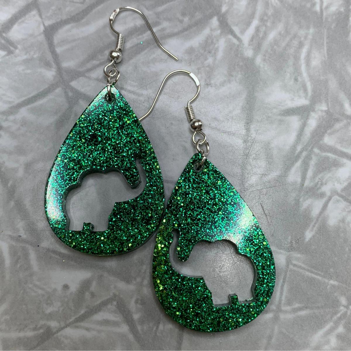 Custom Green Elephant Earrings