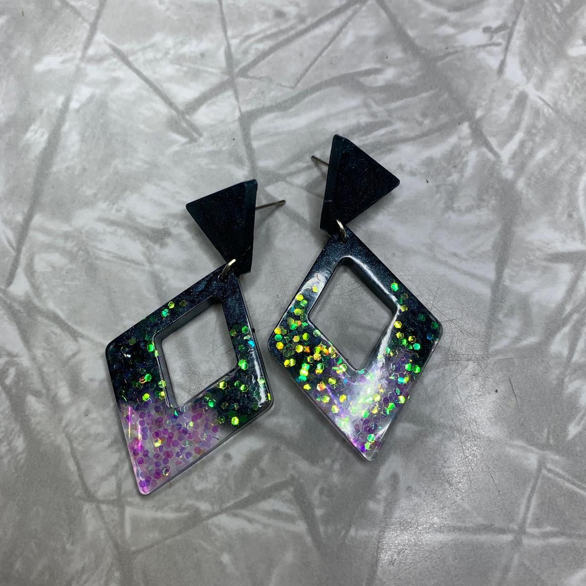 Dark Aquamarine and Mermaid Sparkle Diamond Earrings