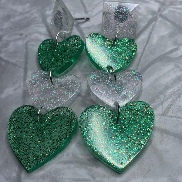Go Green MSU Sparkle Heart Earrings