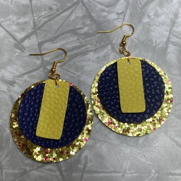 Gold Circle with Blue Leather and Yellow Leather Rectangle