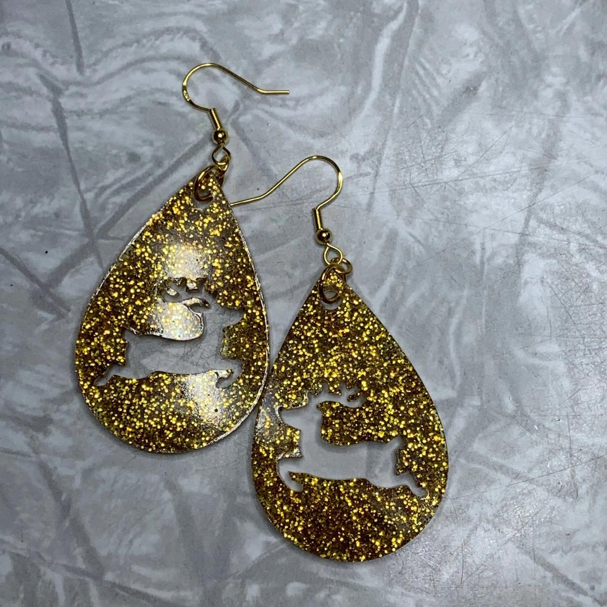 Gold Reindeer Teardrop Earrings