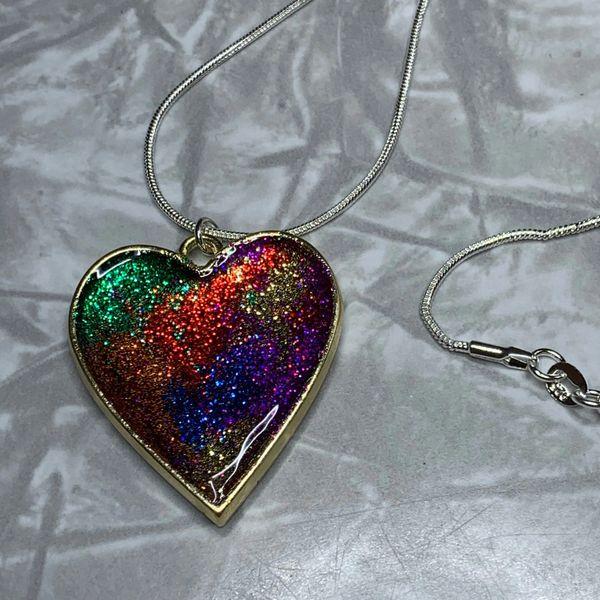 Golden Heart Rainbow Pendant Necklace