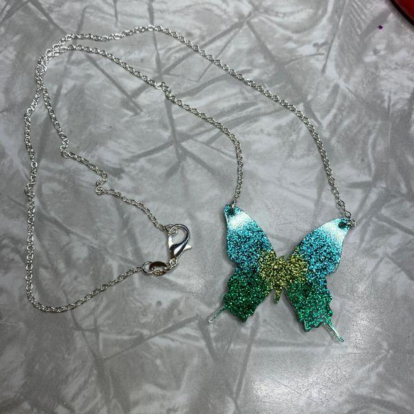 Green and Teal Butterfly Necklace