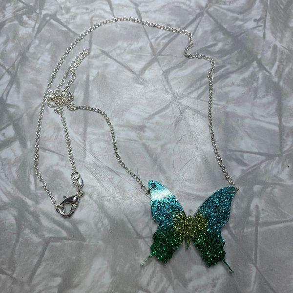 Green and Teal Butterfly Necklace