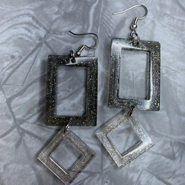 Grey and Pink Gold Sparkle Earrings