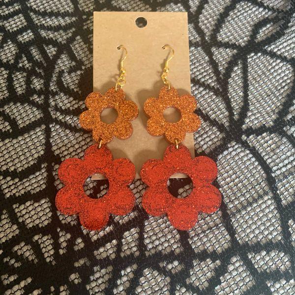 Orange and Red Hippie Flower Earrings