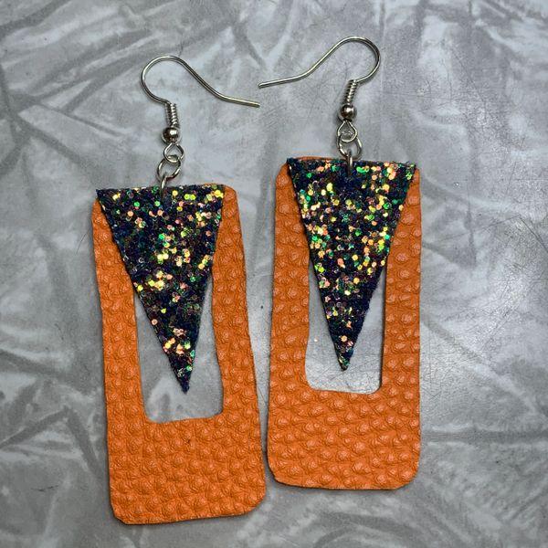 Orange Leather Rectangle with Blue Glitter Triangle Go Tigers