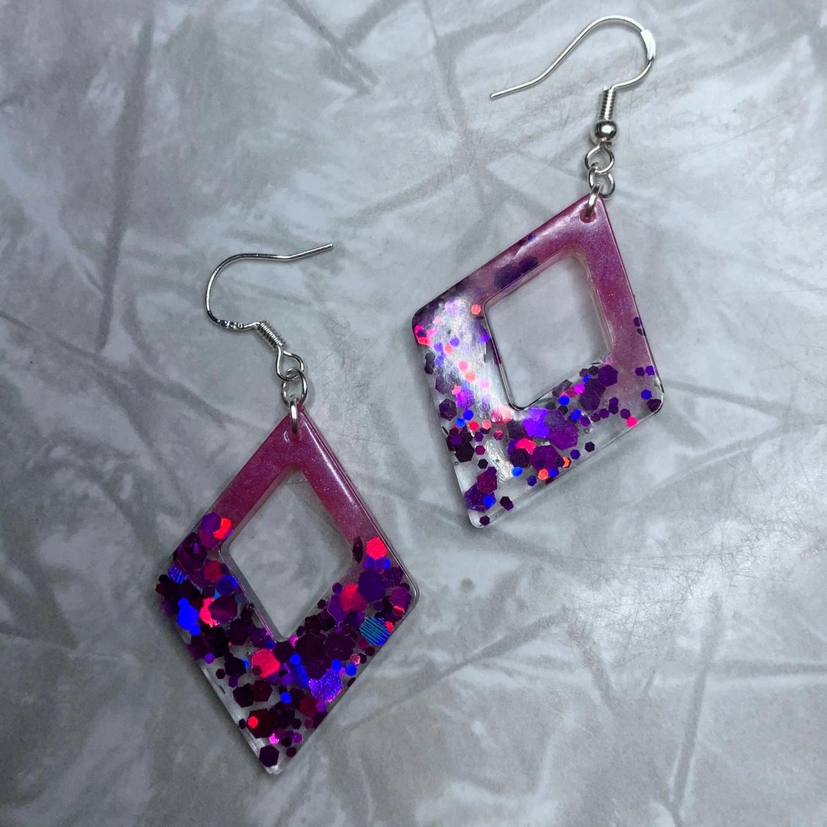 Pink Diamond Purple Glitter Earrings