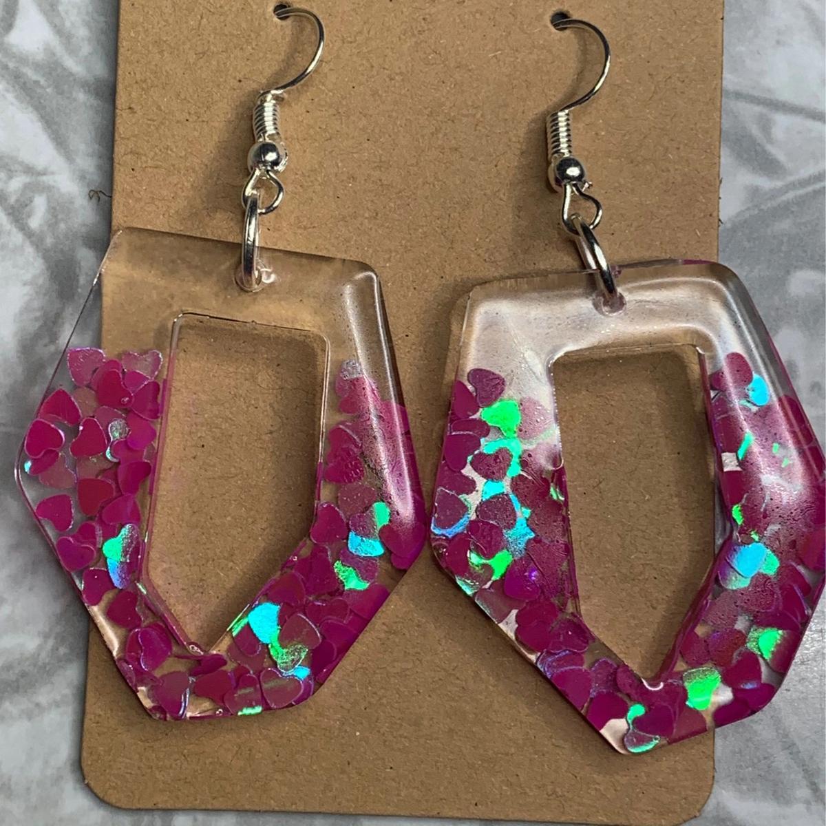Pink Heart Sparkle Earrings