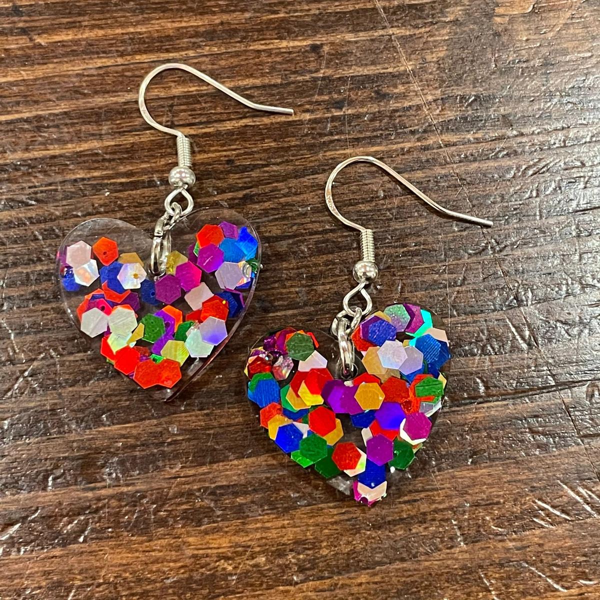 Rainbow Glitter Heart Earrings
