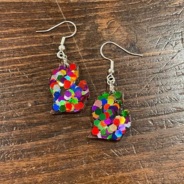 Rainbow Glitter MI Mitten Earrings