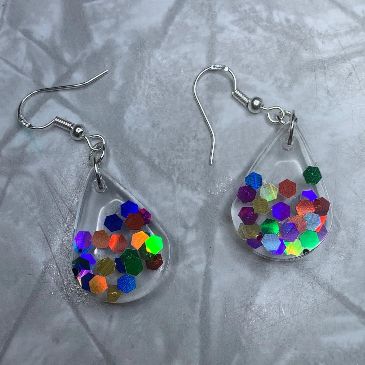 Rainbow Glitter Teardrop Earrings