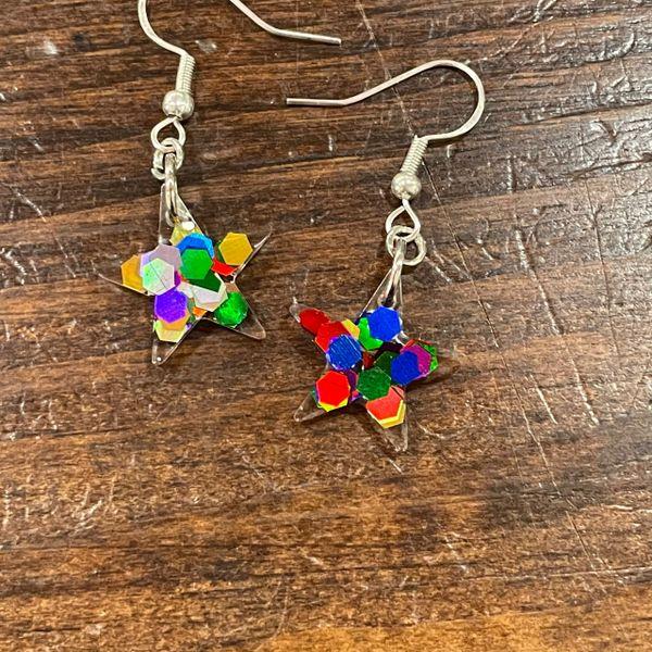 Rainbow Glitter Tiny Star Earrings