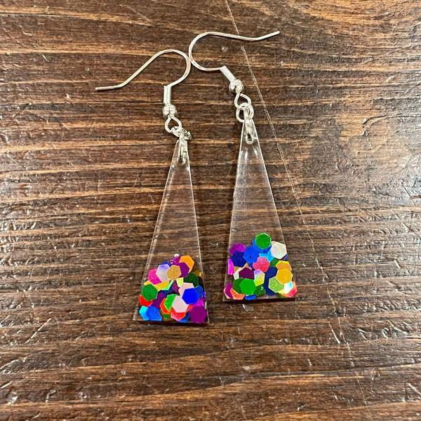 Rainbow Glitter Triangle Earrings