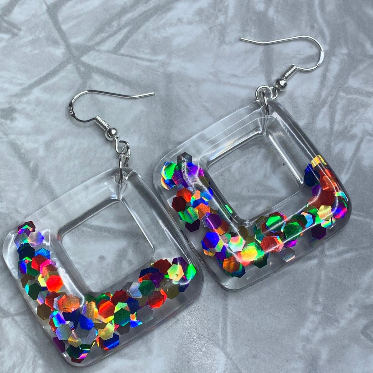 Rainbow Sparkle Square Earrings