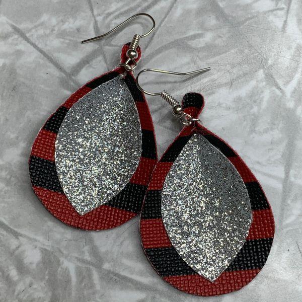 Red and Black Stripe Leather with Silver Glitter