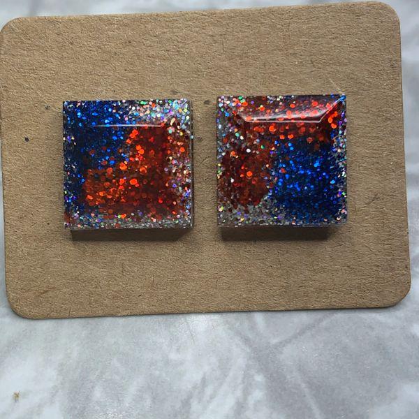 Red, Silver and Blue Square Studs
