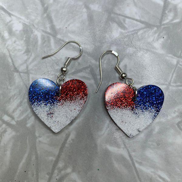 Red, White and Blue Heart Earrings