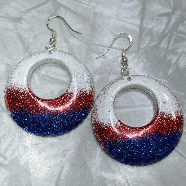 Red, White and Blue Large Circle Earrings