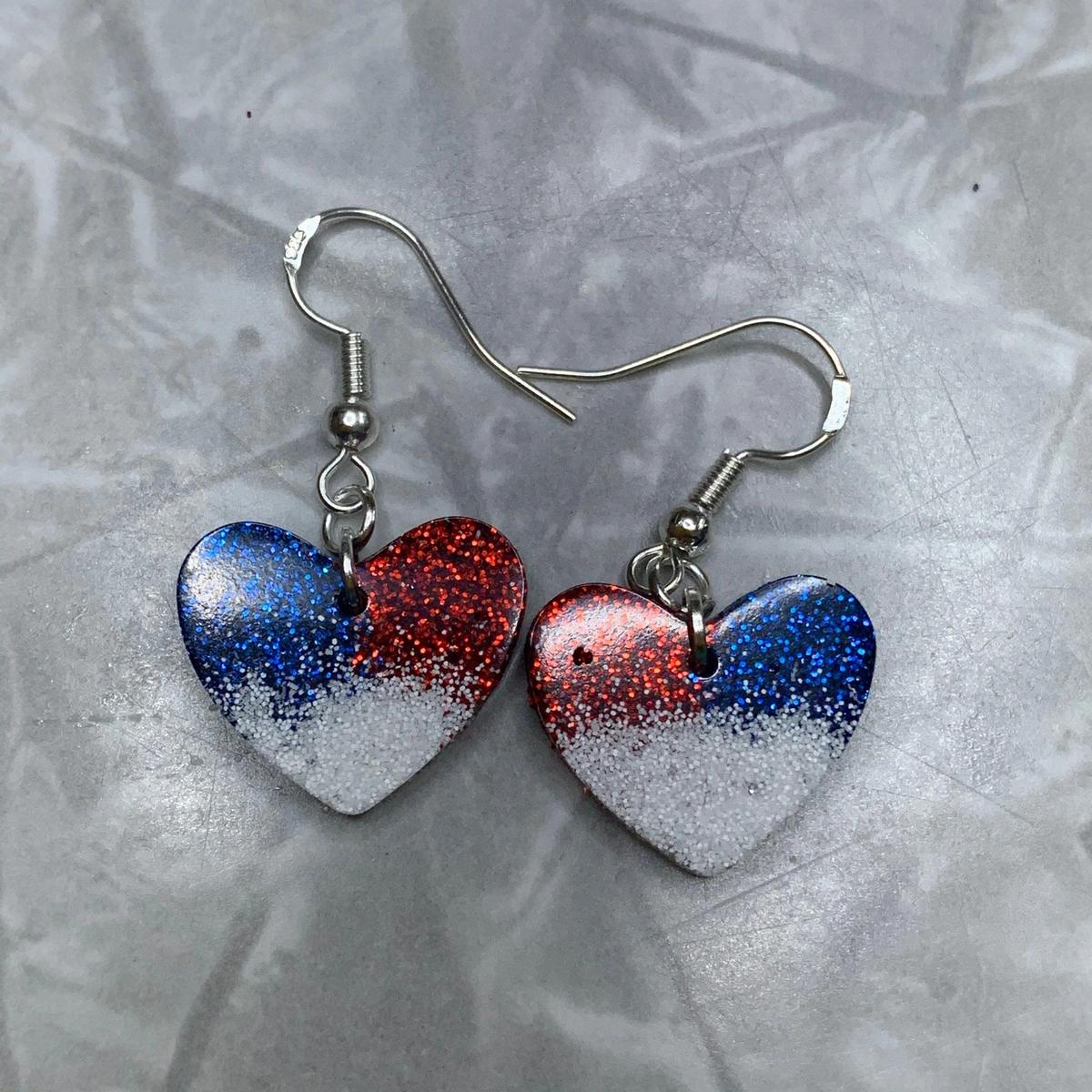Red, White and Blue Tiny Heart Earrings