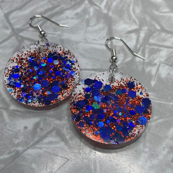 Red, White and Chunky Blue Glitter Circle Earrings