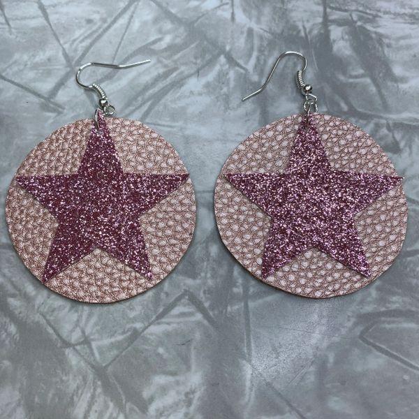 Rose Gold Leather Circle with Pink Star