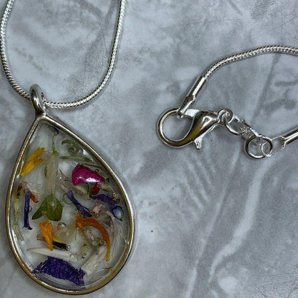 Silver Flower Petal Teardrop Necklace