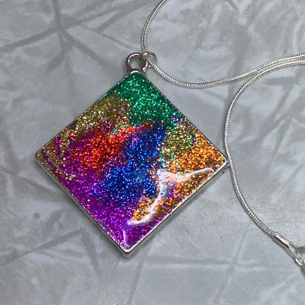 Square Rainbow Pendant Necklace