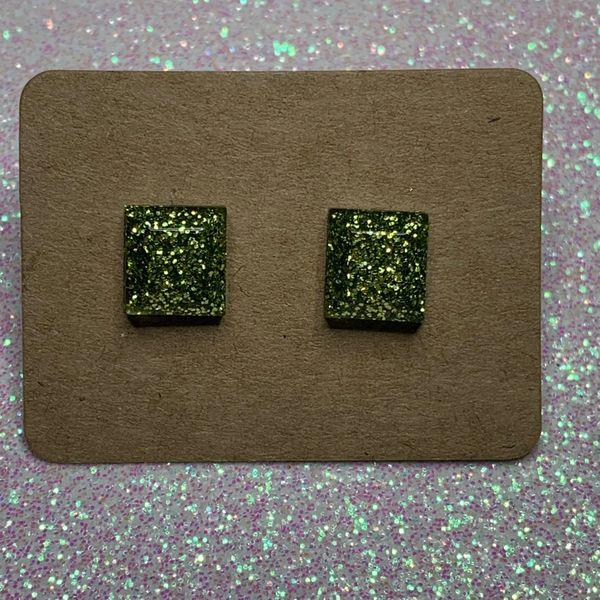Tiny Chartreuse Square Studs