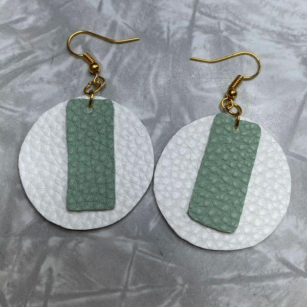 White Leather Circle with Sage Rectangle