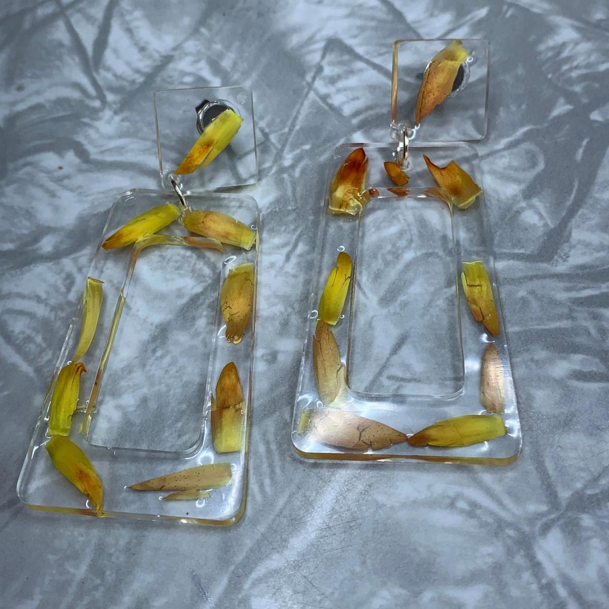 Yellow Flower Petal Odd Rectangle Earrings